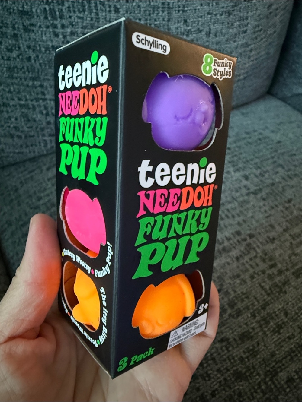 BNIB NeeDoh Teenie Funky Pup 3-Pack, Purple/Pink/Orange